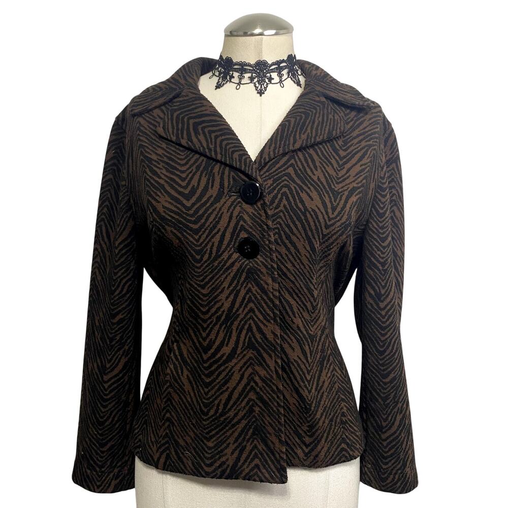 Vtg Y2k Charter Club Zebra Print‎ Brown and Black Grunge Gothic Women's Blazer